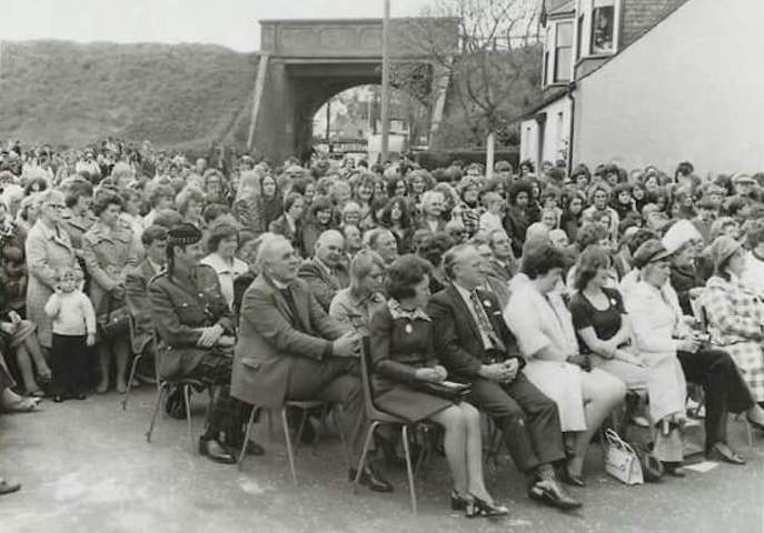 Large crowd gathered outside The Community Centre in the 1970s for grand opening day